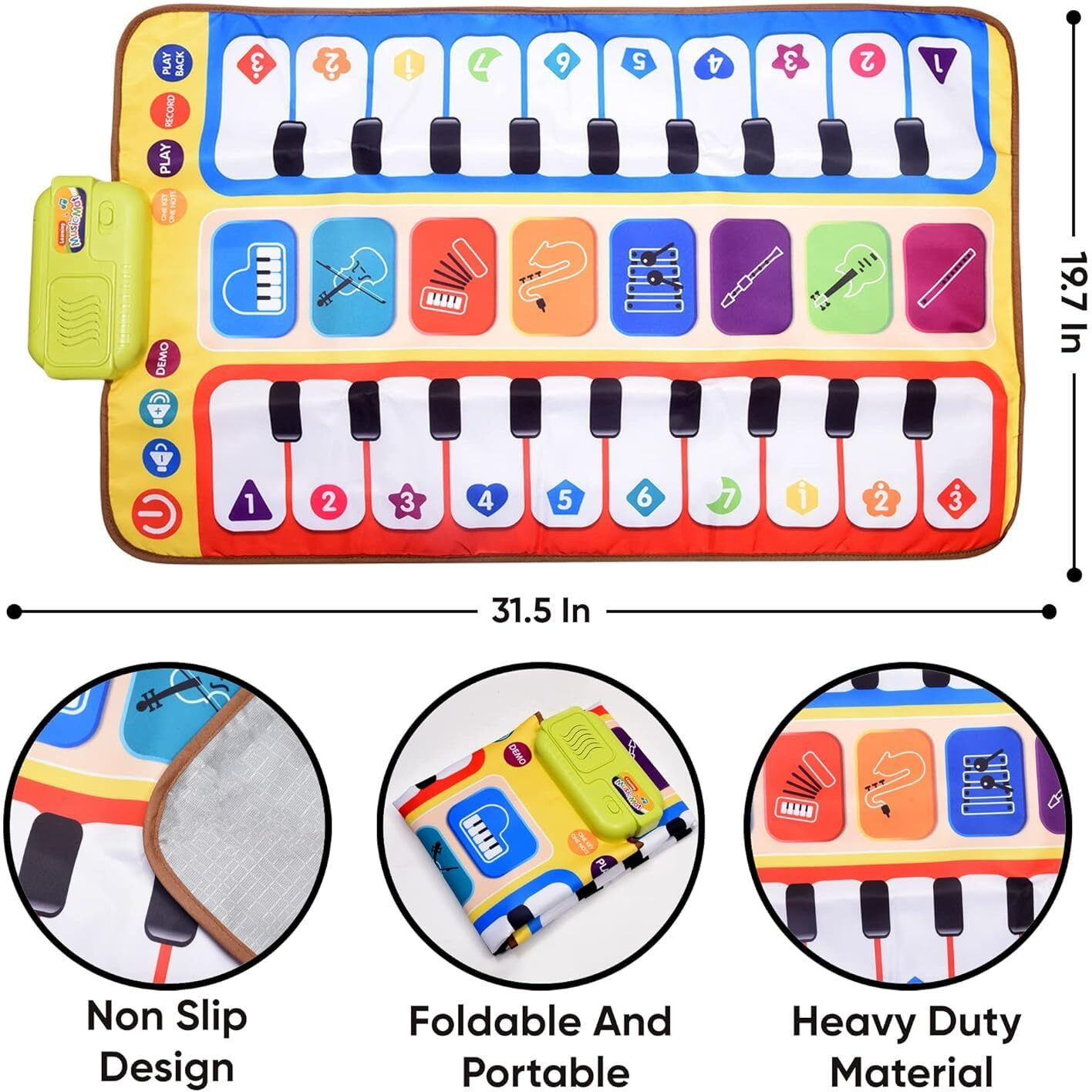 Gopad Baby Playing Mat With Music And Sound Dance Carpet Folding Piano Mat For Kids Blanket Touch Mat For 1-6 Year Old Boy Girls,Early Educational Toys(80 * 50 Cm/Double Side Piano Mat) Multicolor