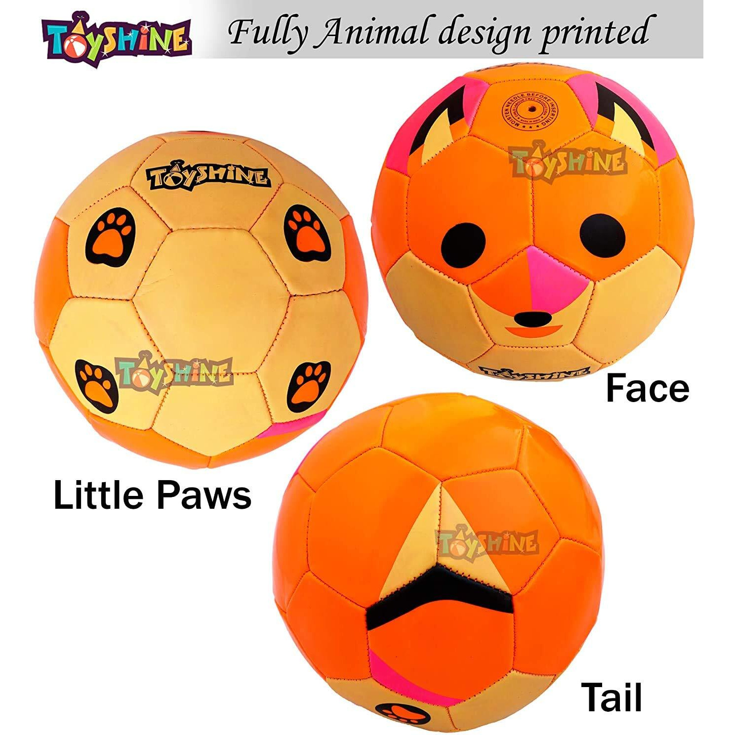 Toyshine Synthetic Leather Edu-Sports Football Soccer Educational Toy Ball For 4-8 Years Kids, Size 3 - Fox (Orange)