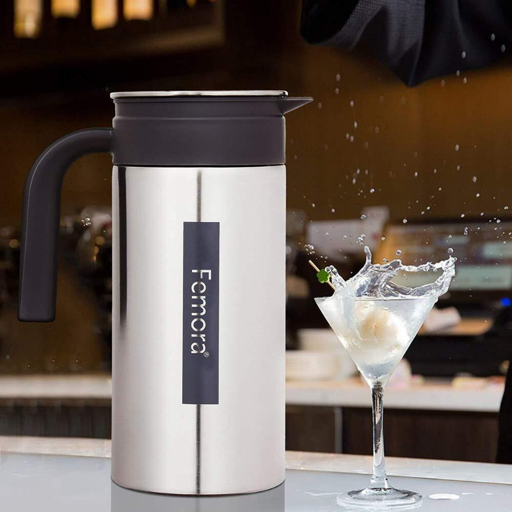 Femora Stainless Steel Jug | 1 Year Manufacturing Warranty, 1.4 Ltr | Steel Jug For Water, Serve Water, Beverages, Iced Tea, Juices | Pack Of 1 | Bpa Free (Silver Black)
