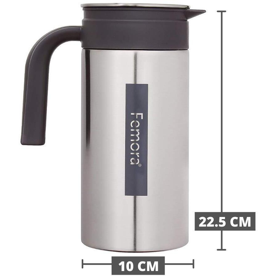 Femora Stainless Steel Jug | 1 Year Manufacturing Warranty, 1.4 Ltr | Steel Jug For Water, Serve Water, Beverages, Iced Tea, Juices | Pack Of 1 | Bpa Free (Silver Black)