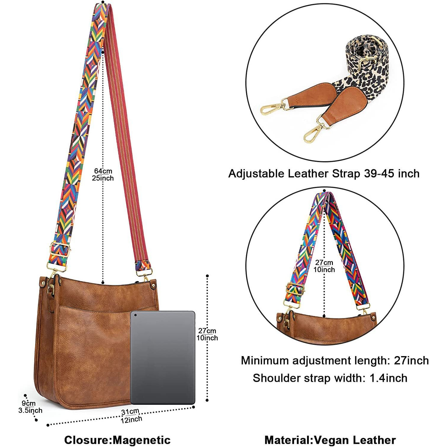 Inovera (Label) Faux Leather Women's Hobo Handbag Ladies Crossbody Shoulder Bags Purse (Brown)