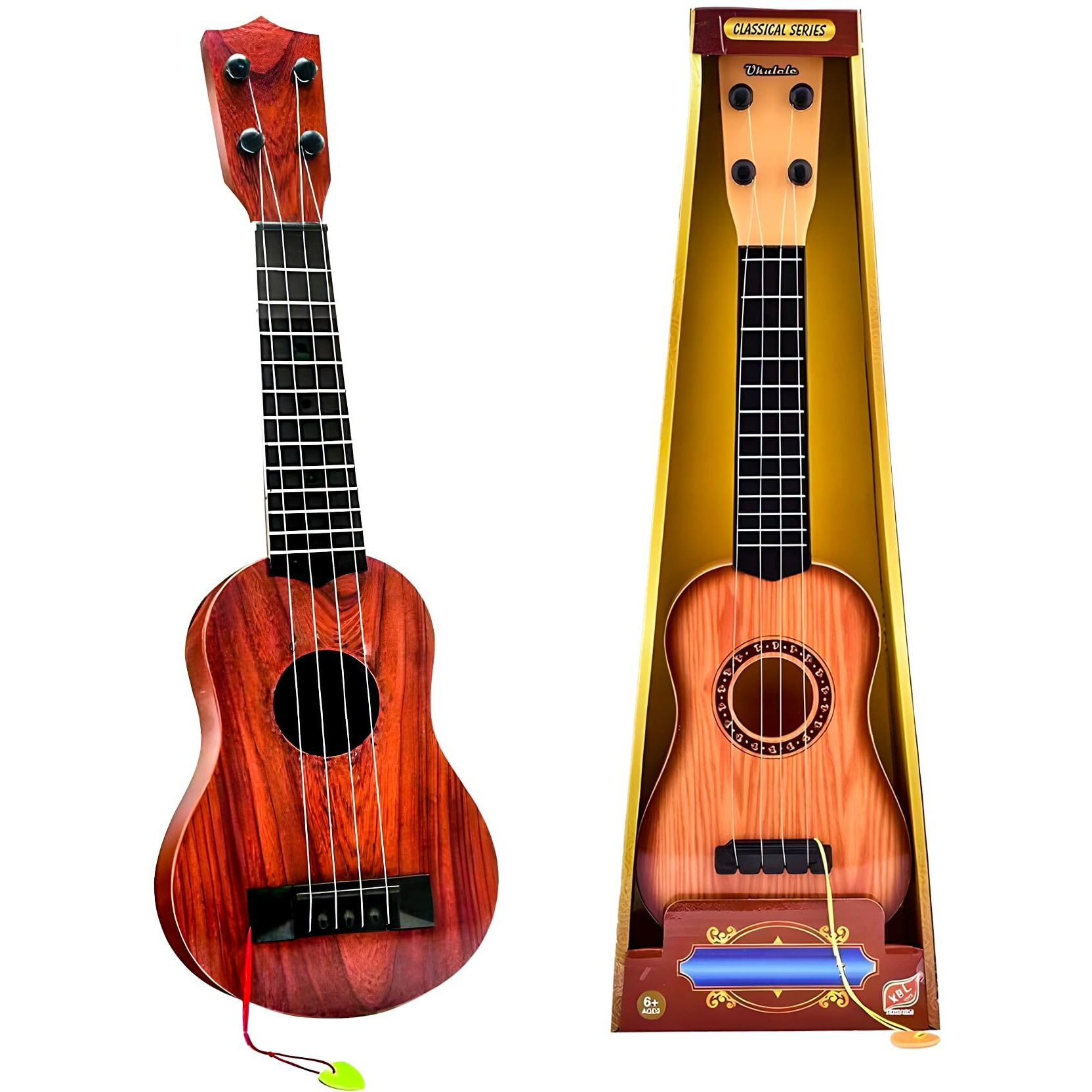 Wishkey Dino Guitar Toy 4 Strings Acoustic Music Toys For Kids, Educational Toy Guitar For Beginners, Musical Instrument For Kids, Learning Musical Toy, Sound Toys, 6+Years, Yellow, 22" (Pack Of 1)