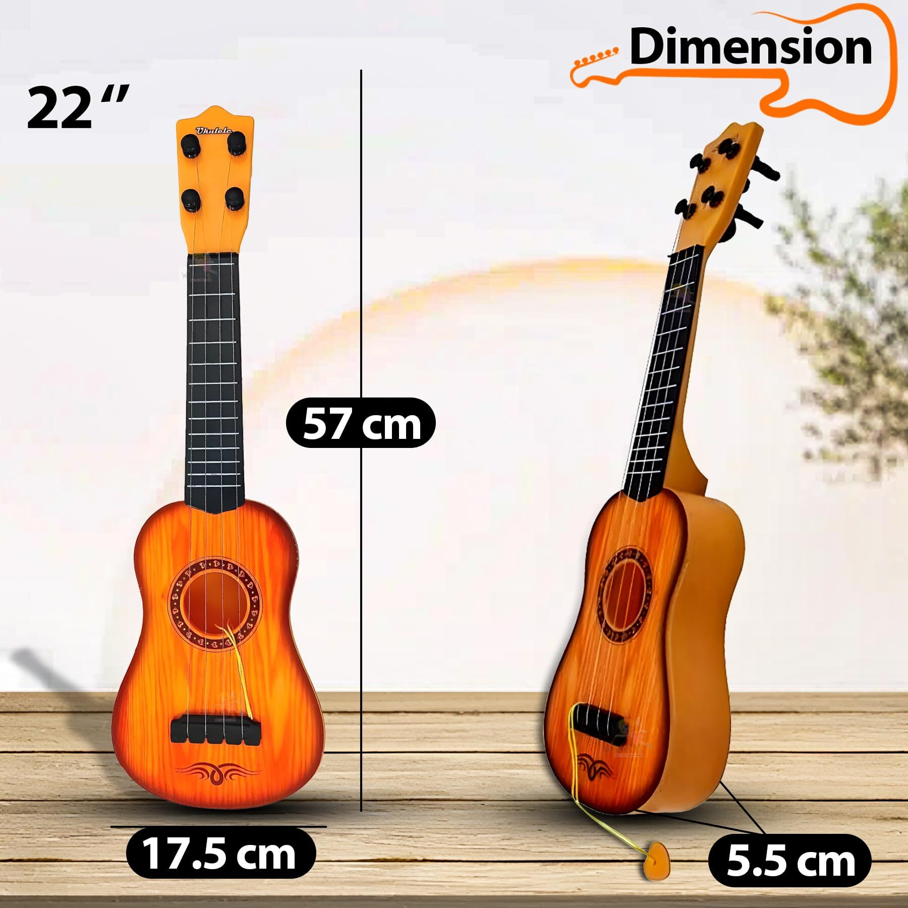 Wishkey Dino Guitar Toy 4 Strings Acoustic Music Toys For Kids, Educational Toy Guitar For Beginners, Musical Instrument For Kids, Learning Musical Toy, Sound Toys, 6+Years, Yellow, 22" (Pack Of 1)