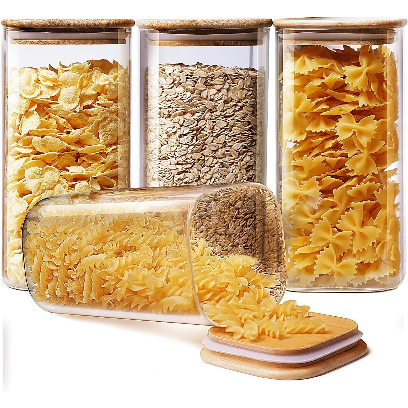 Femora Borosilicate Glass Jars With Wooded Lid| 1 Year Warranty| Multipurpose Airtight Storage Jars For Cookies, Snacks, Spices| Glass Jar 700Ml| Set Of 4| Transparent Glass Jars For Kitchen Storage