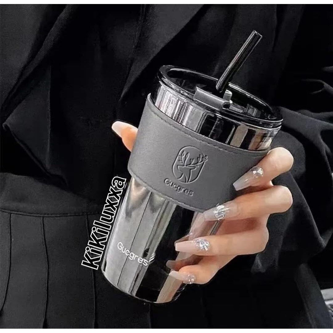 Kikiluxxa Glass Travel Sipper Tumbler Mug With Straw And Lid - 400Ml-Pack Of 1 - Tea And Coffee Fruit Juice Milk Cup With Straw (Knees)