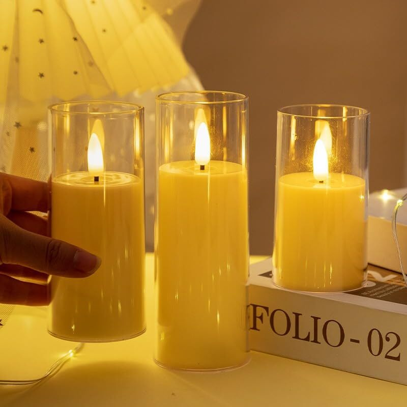 Satyam Kraft 3 Pcs Led Tea Light Candles | Flameless, Unscented & Smokeless | Home Dcor, Gifting, Wedding, Anniversary, Festival, Birthday, Balcony & Room Decoration
