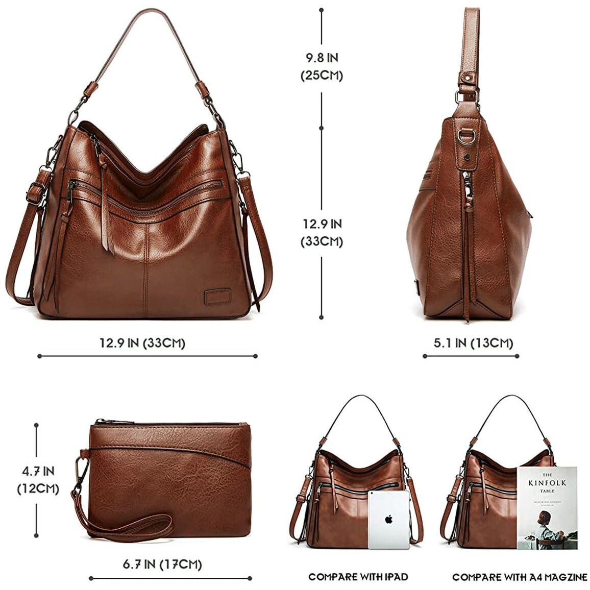 Palay Hobo Bags For Women Soft Vegan Leather Tote Bags For Travel Large Capacity Bags For Women Handbags, Shoulder Bag With Purse Gift, Brown
