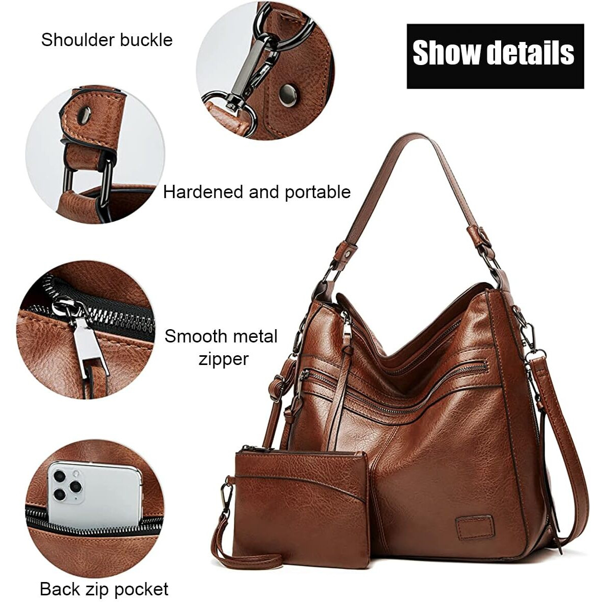 Palay Hobo Bags For Women Soft Vegan Leather Tote Bags For Travel Large Capacity Bags For Women Handbags, Shoulder Bag With Purse Gift, Brown
