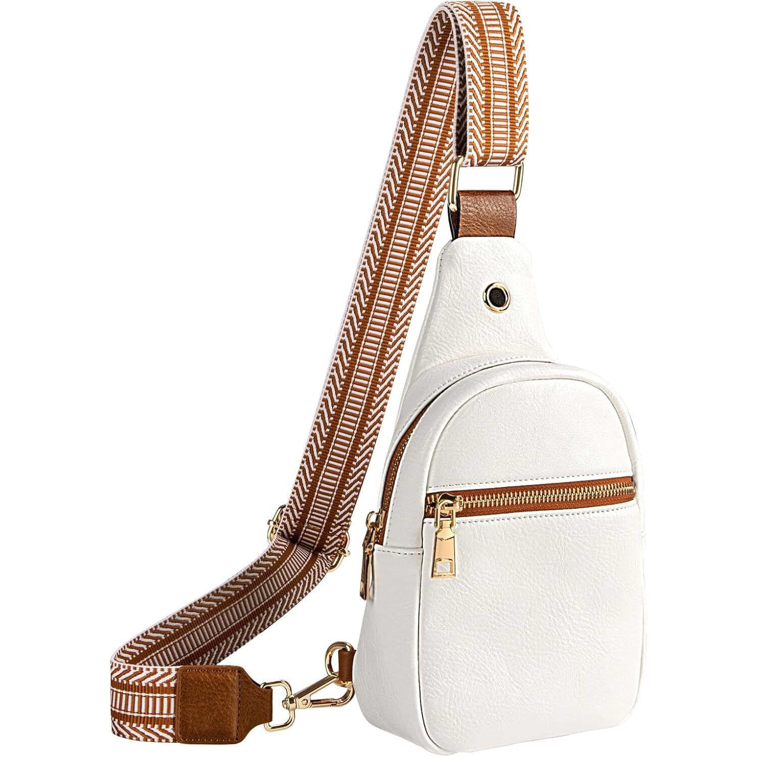 Inovera (Label) Sling Bag For Women Stylish - Faux Leather Travel Crossbody Chest Bags - Shoulder Purse With Adjustable Strap For Girls, Ladies (White)