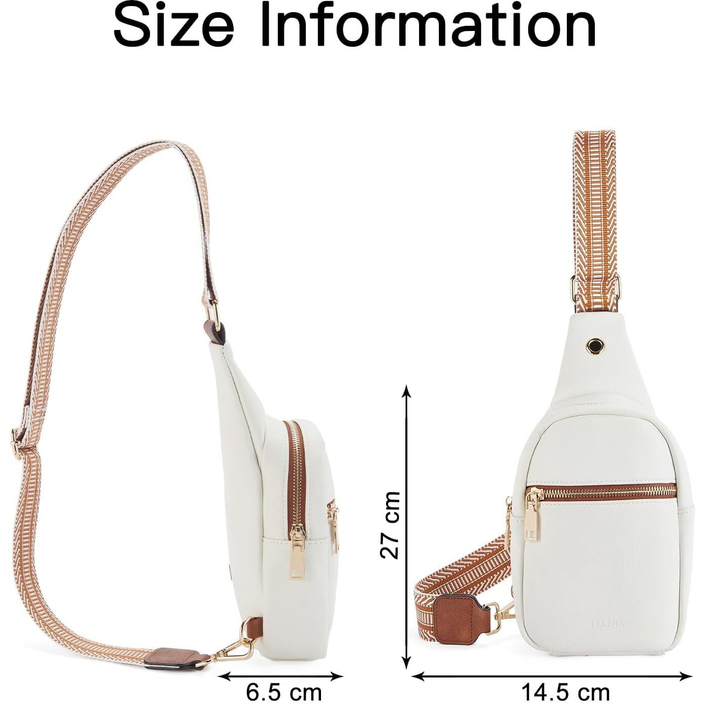 Inovera (Label) Sling Bag For Women Stylish - Faux Leather Travel Crossbody Chest Bags - Shoulder Purse With Adjustable Strap For Girls, Ladies (White)