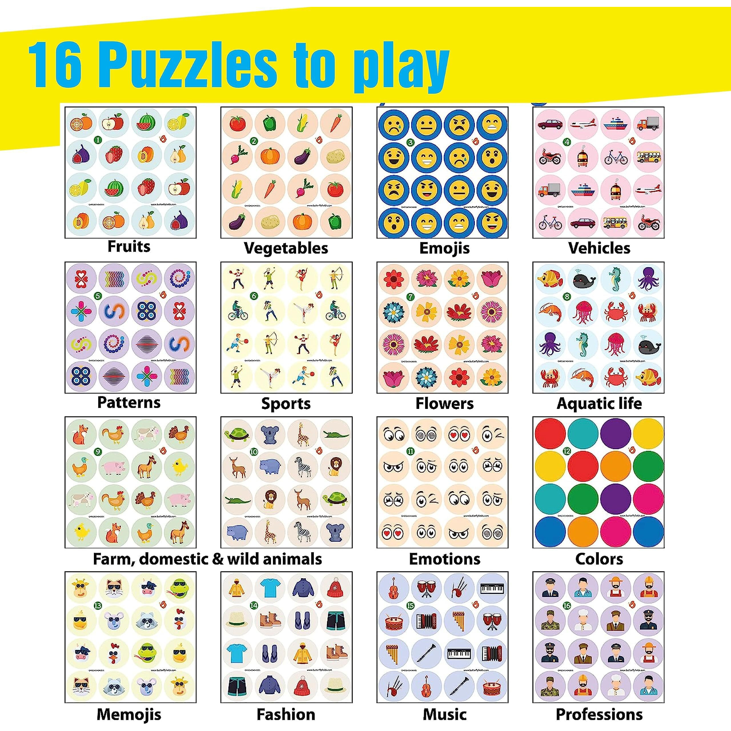 Butterflyedufields Brain Games For Kids 3-5 Years | Memory Matching Puzzle For Kids | Toys For 3 4 5 6 Year Old Boy Girl | 16 Cards Puzzle For Kids | Pre School Learning & Educational Indoor Games