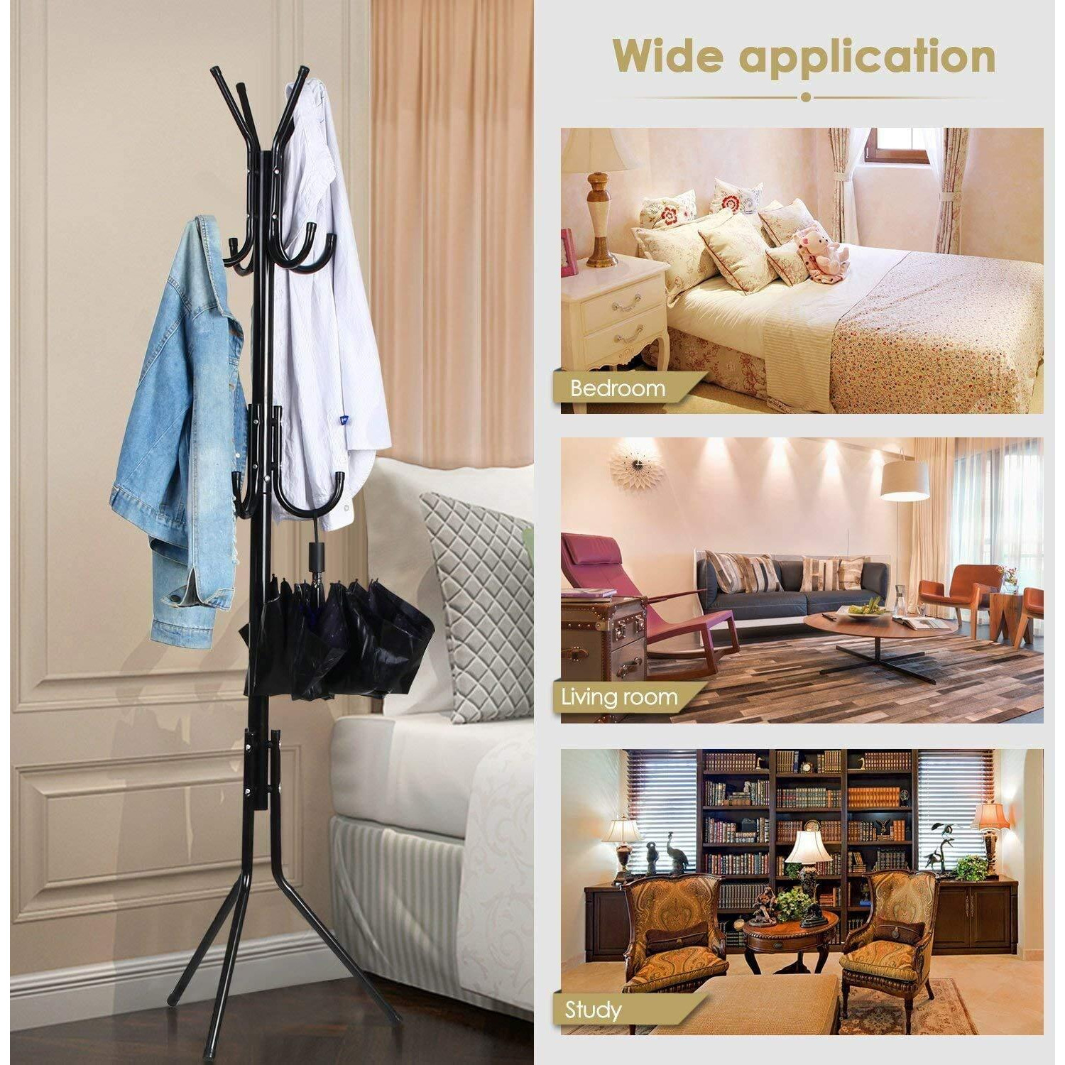 Leopax 8 Hook Metal Coat Stand | Coat Hanger For Hanging Clothes,Hats,Bag,Umbrella,Towels |Tree Standing Coat Rack | Clothing Rack, Modern Coat Hanger Stand For Home, Bedroom,Office(Black), Cm