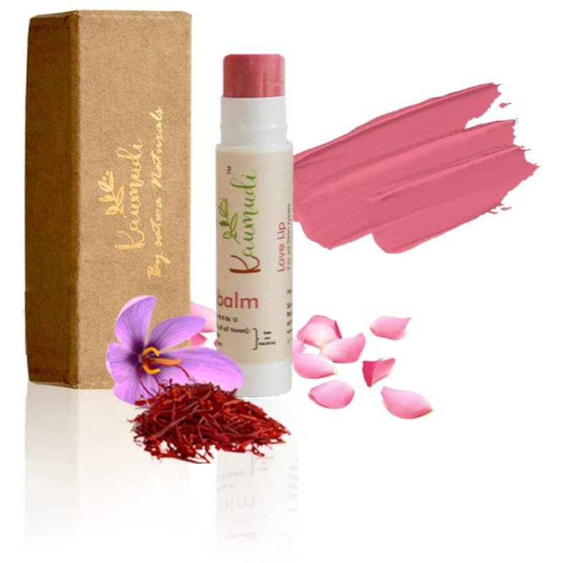 Kaumudi Handmade & 100% Natural 3In1 Lip Balm (Lip Tint | Cheek Tint | Eye Shadow) Made With Rose & Saffron Essential Oil | Best For Dry, Damaged & Chapped Lips | Hydrates & Moisturizes (Love Lip)