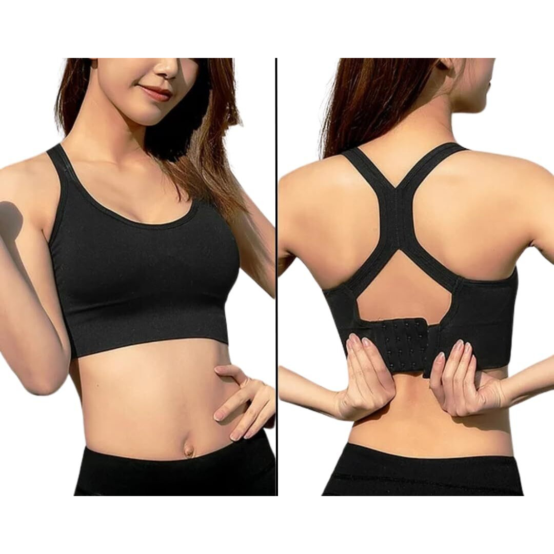 Glamoras Women's Nylon Spandex Padded Non Wired Racer Back Sports Bra For Gym, Cardio, Zumba And Yoga | Everyday Active Wear For Girls | Size M To 2Xl Black