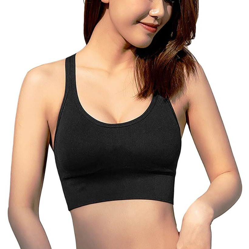 Glamoras Women's Nylon Spandex Padded Non Wired Racer Back Sports Bra For Gym, Cardio, Zumba And Yoga | Everyday Active Wear For Girls | Size M To 2Xl Black