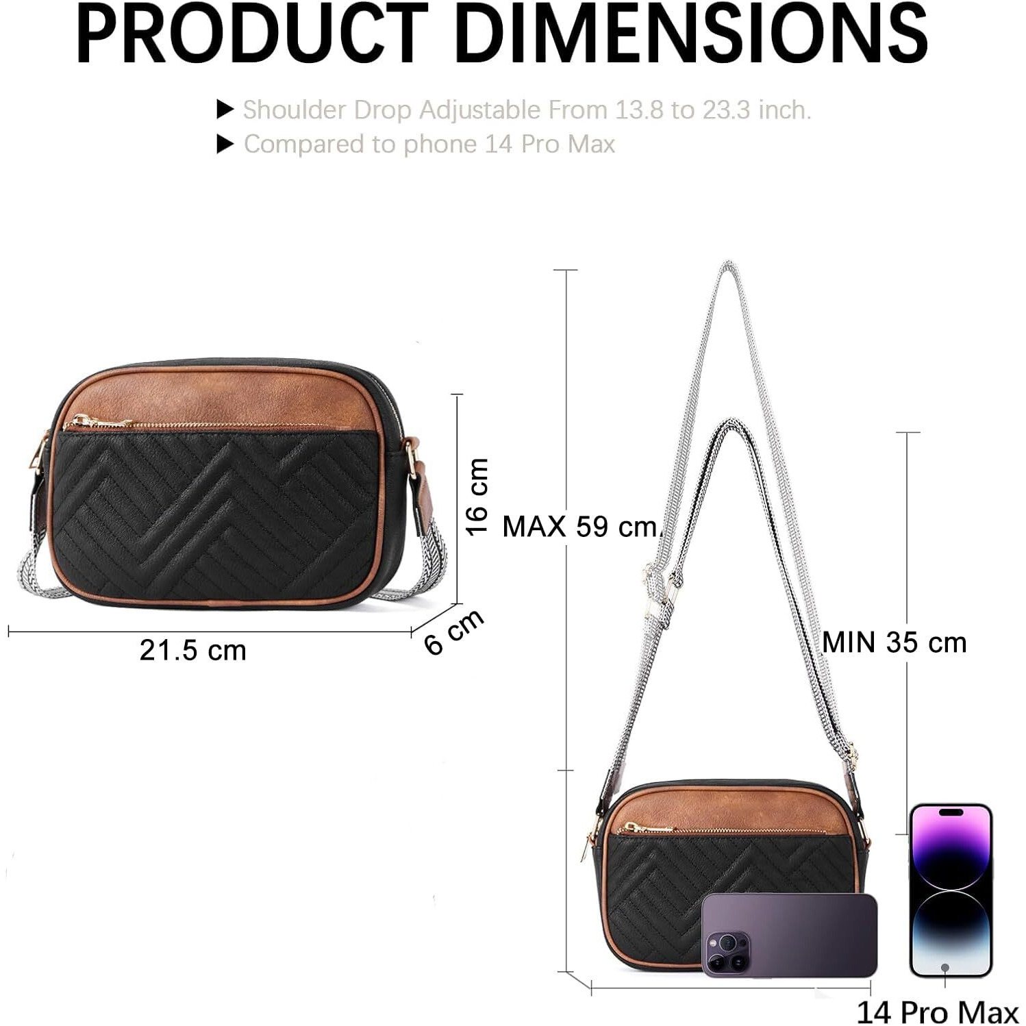 Inovera (Label) Faux Leather Sling Bag For Women - Girls Travel Crossbody Bags With Adjustable Strap - Ladies Shoulder Purse Stylish Handbag (Black And Brown)