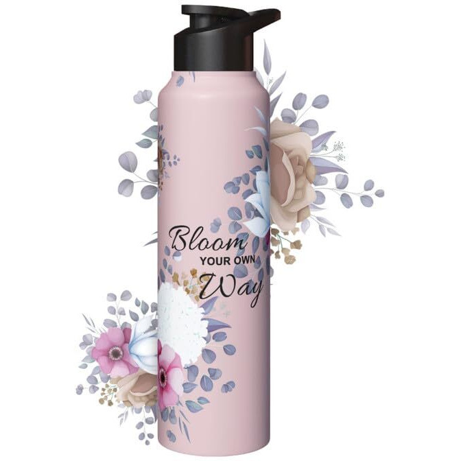 Speedex Water Bottle 1 Ltr, Pink Blossom, Stainless Steel Sipper Bottles For Girls, Boys, Adults & Kids, Gym, Sports, Fridge Use, Perfect For School & Office - Single Bottle Set, 1000 Ml