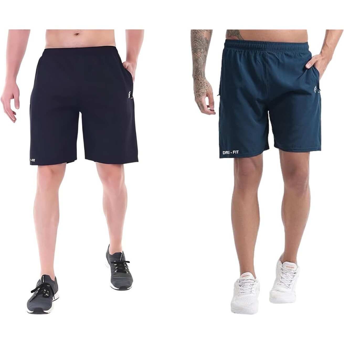 Blue Star Shark Athletic Sports Shorts For Men With Zip Pockets And Elastic Waistband Quick Dry Lightweight Activewear Combo - Pack Of 2 (Color Blue And Airforce, SizeM)