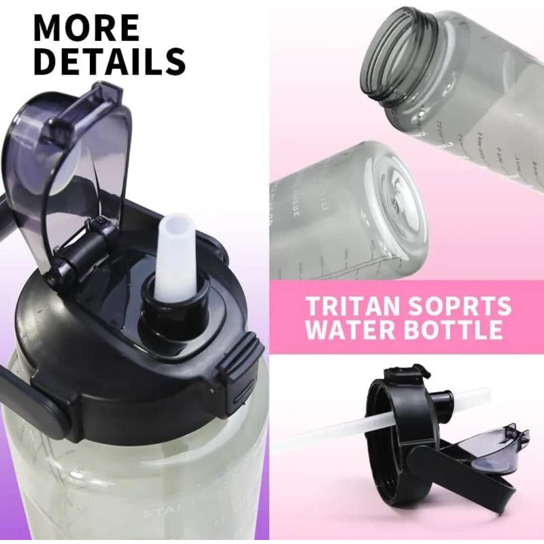 Glivary Plastic 2 L Capacity Transparent Motivational Water Bottles With Leak Proof & Break-Proof For Office/School/College/Gym/Travel Bottle | Fitness Sports Bottle(2 Liter) (Black)