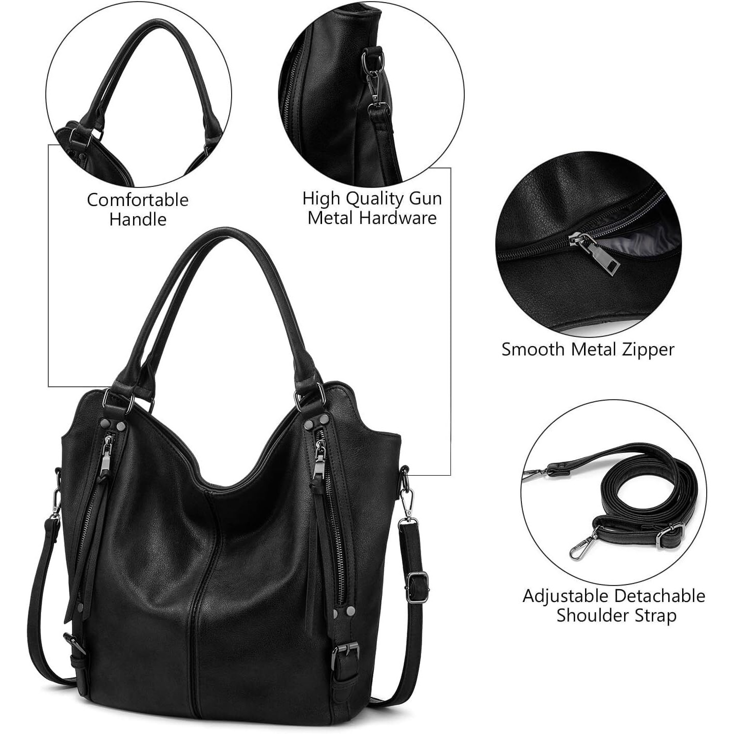 Inovera (Label) Hand Bags For Women Combo - Faux Leather Stylish Ladies Handbag Purse - Crossbody Shoulder Sling Bag With Adjustable Strap (Black)