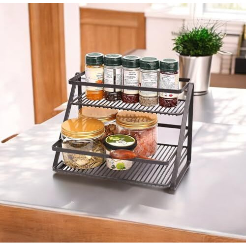 Go Hooked Vanity Rack Organizer For Cabinet Storage | Organizer For Bathroom, Countertop | Coffee Bar Cabinet And Closet | 2 Tiers No Assembly Required Black