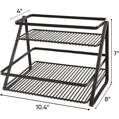 Go Hooked Vanity Rack Organizer For Cabinet Storage | Organizer For Bathroom, Countertop | Coffee Bar Cabinet And Closet | 2 Tiers No Assembly Required Black