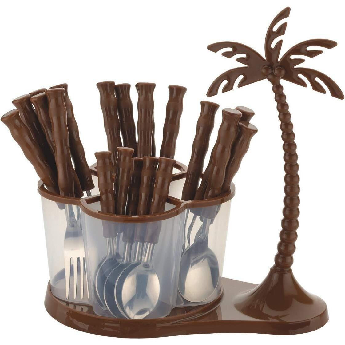 Parage 25 Pieces Stainless Steel Cutlery Set With Storage Box/Spoon Set/Spoon Stand For Kitchen And Dining Table (Contains 6 Table Spoons, 6 Forks, 6 Soup Spoons, 6 Tea Spoons, 1 Stand) (Brown)