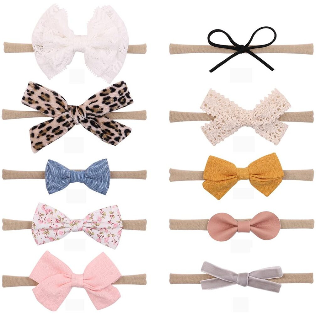 Palay 10Pcs Bow Hair Bands For Baby Girls Boys, Handmade Baby Hair Band Headbands, Cute Elastic Hairband For Baby Girl, Soft Nylon Head Band Headband For Baby Girl Newborn Infant Toddlers