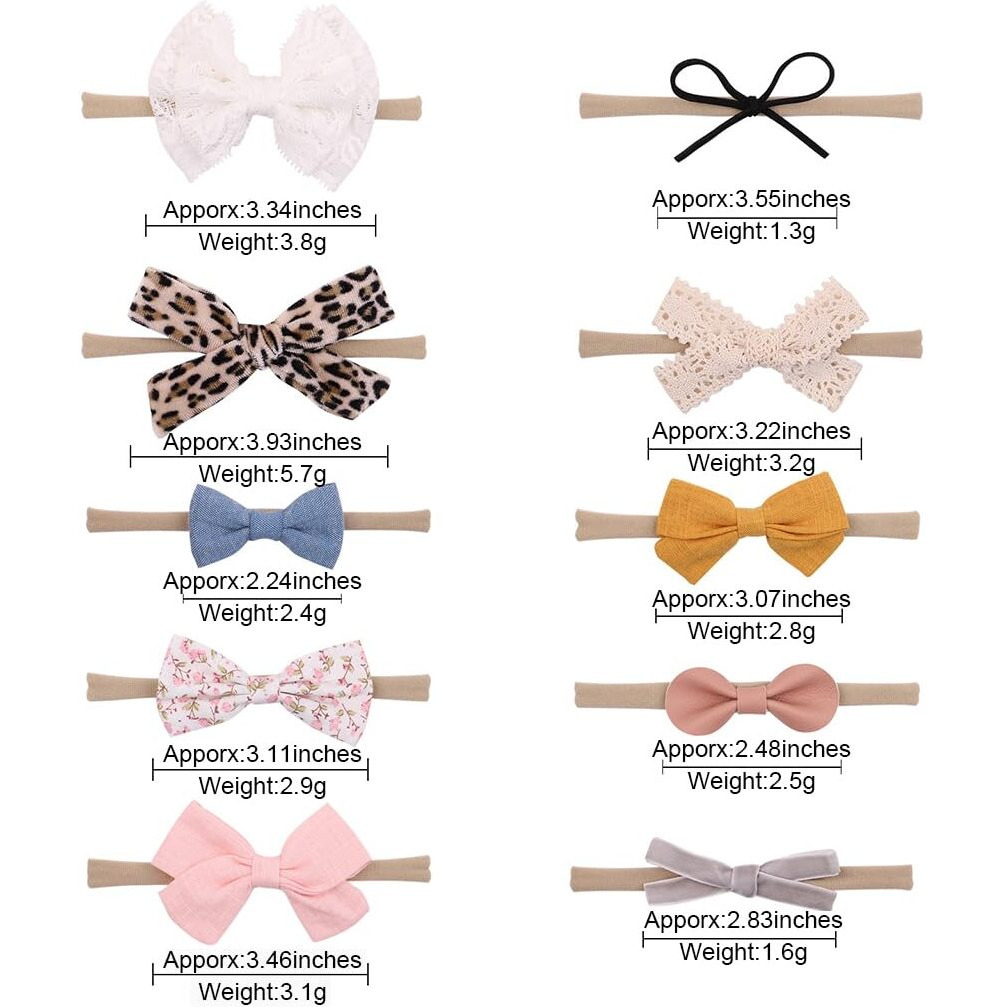 Palay 10Pcs Bow Hair Bands For Baby Girls Boys, Handmade Baby Hair Band Headbands, Cute Elastic Hairband For Baby Girl, Soft Nylon Head Band Headband For Baby Girl Newborn Infant Toddlers