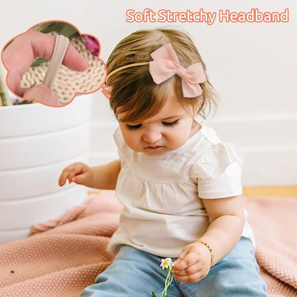 Palay 10Pcs Bow Hair Bands For Baby Girls Boys, Handmade Baby Hair Band Headbands, Cute Elastic Hairband For Baby Girl, Soft Nylon Head Band Headband For Baby Girl Newborn Infant Toddlers