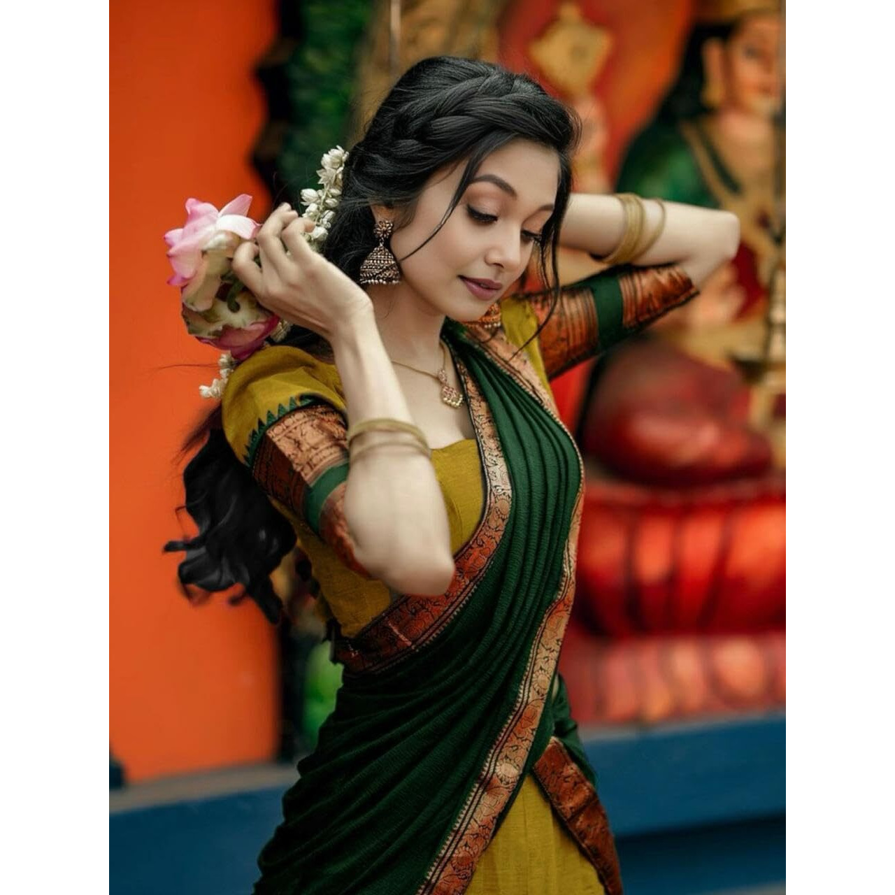 Renvaani Fashion Women's Indian Traditional Unstitched Kanjivaram Kanchipuram Silk Pure Zari Weaving Lehenga Choli Along With Dupatta With Unstitch Blouse, Half Saree (Ht_54) (Gold Bt)