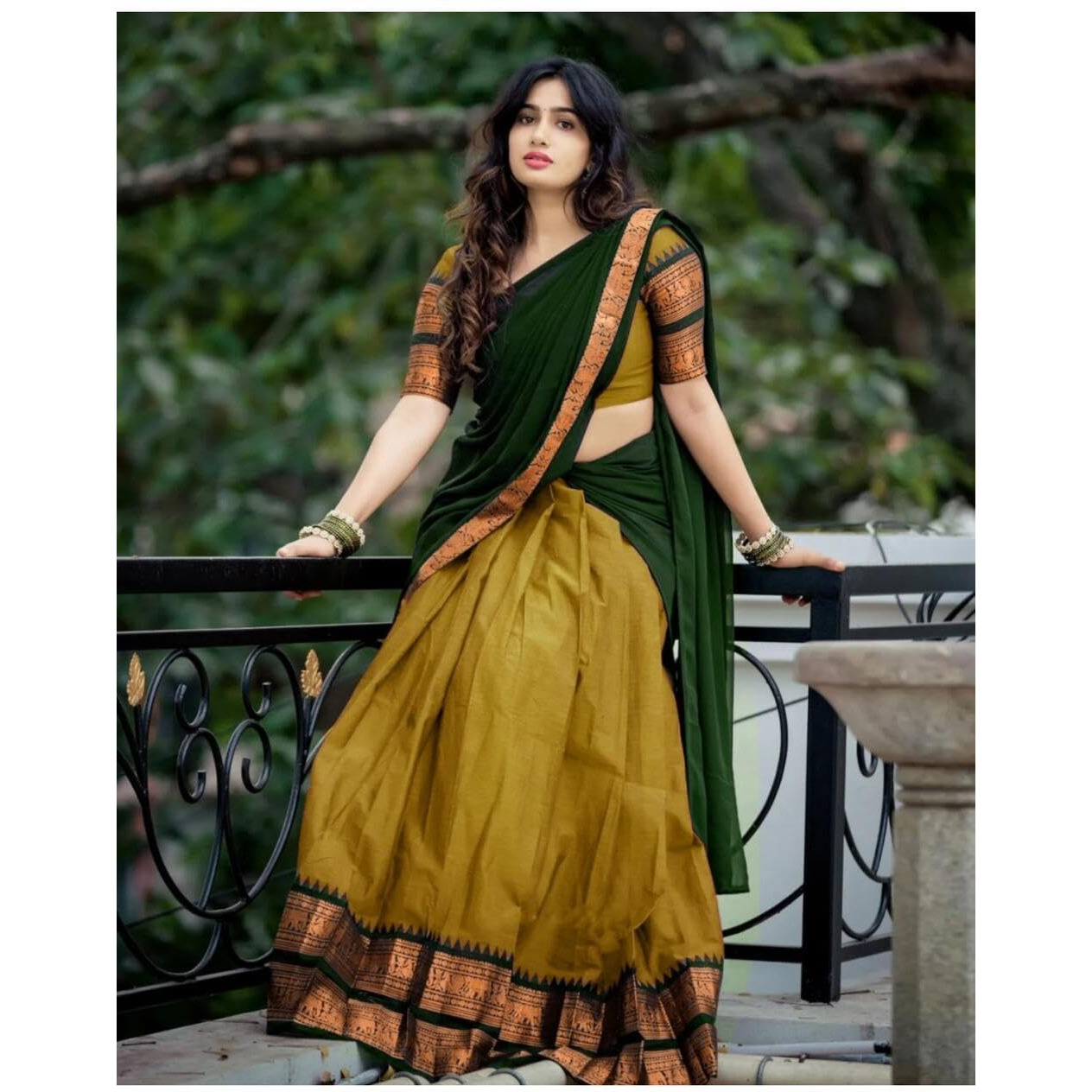 Renvaani Fashion Women's Indian Traditional Unstitched Kanjivaram Kanchipuram Silk Pure Zari Weaving Lehenga Choli Along With Dupatta With Unstitch Blouse, Half Saree (Ht_54) (Gold Bt)