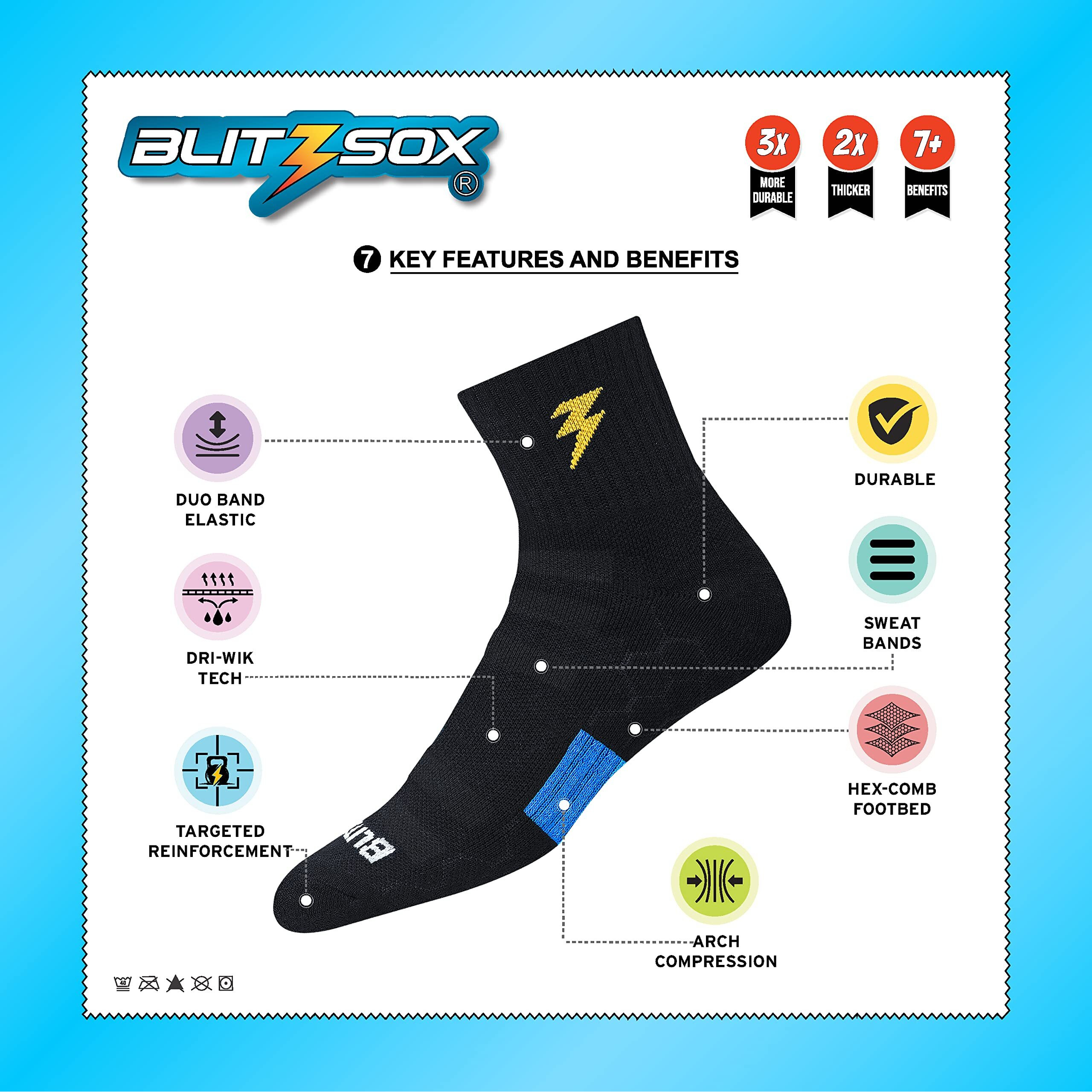 Blitzsox Hi-Tech Performance Sports Socks For Men (Badminton, Running, Gym & Indoor Training), Pack Of 3 (Size Uk 7-11, Black, Ankle Length, Cotton Blend)