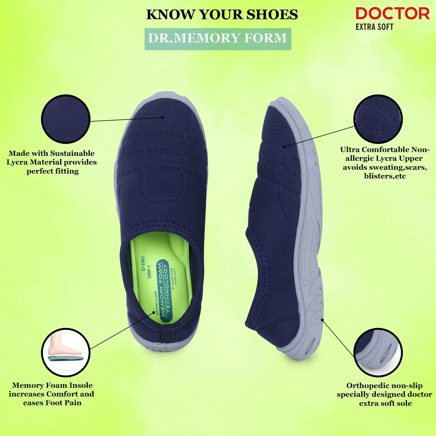 Doctor Extra Soft Women's Memory Foam Shoes For Walking Gym Training,Casual, Sports,Slip-On,Lightweight Lace Up Athletics Slipon Running Sneaker For Ladies And Girls Navy, 6 Uk