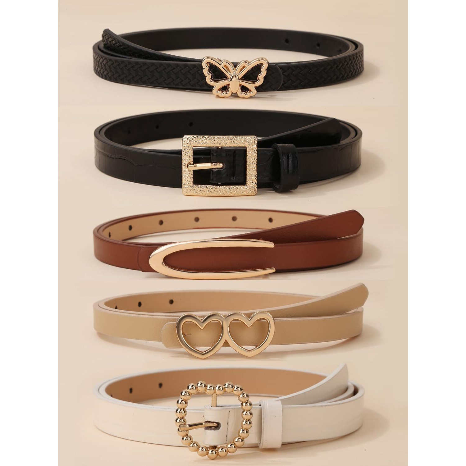 Shining Diva Fashion Leather Belts For Women And Girls 5 Pcs Combo Stylish Waist Belt For Dresses Jeans (16070Lb), Multicolour