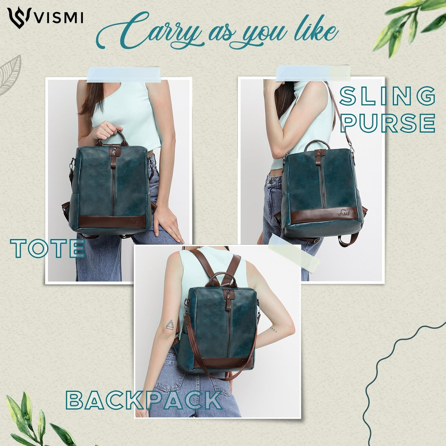 Vismiintrend Leather Backpacks For Women And Girls |Stylish | 13" Laptop| Daily Use, Ladies Shoulder Sling Purse |Work/Office/College/Travel Bags |Women's Day Gifts|Rakhi Gift For Sister (Teal)