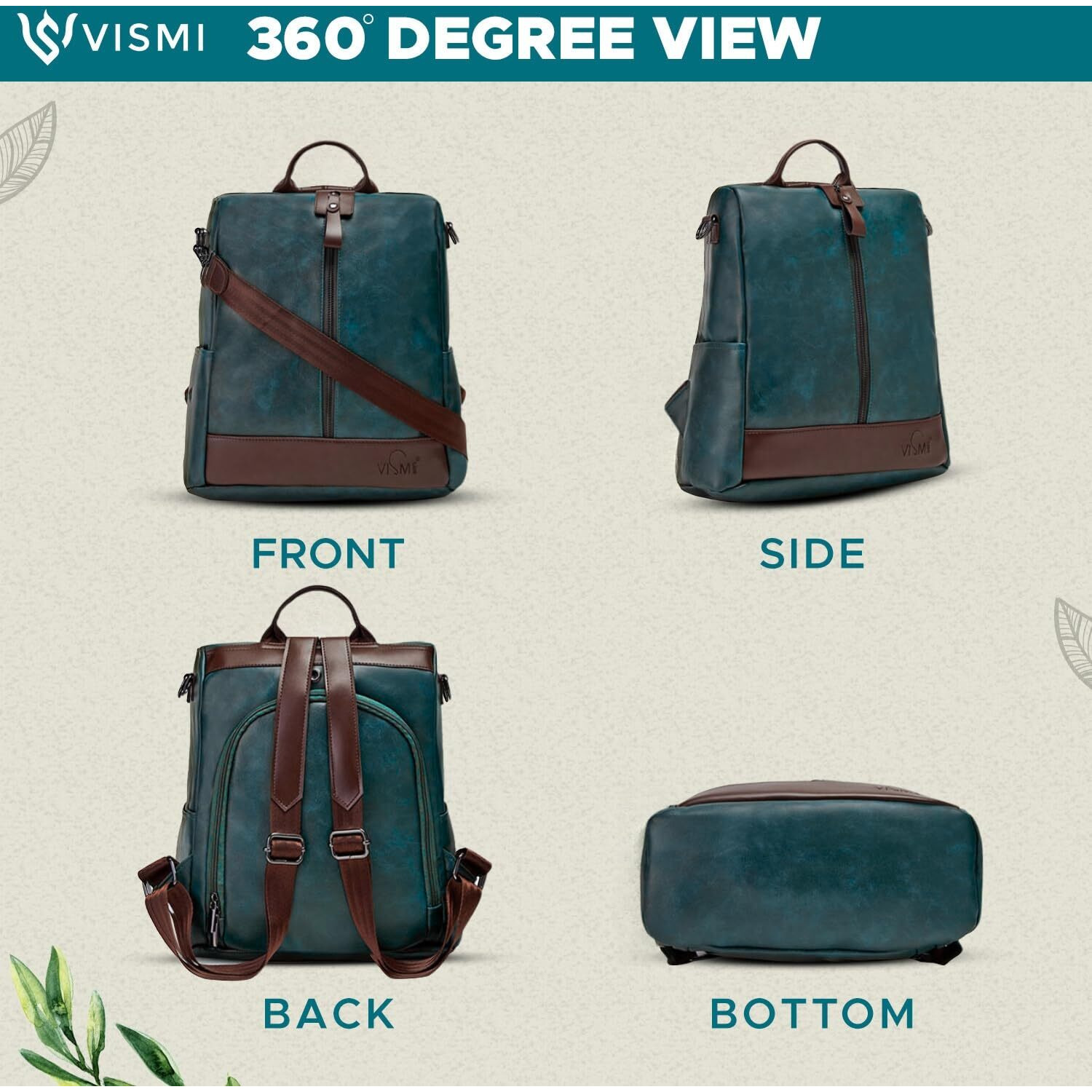 Vismiintrend Leather Backpacks For Women And Girls |Stylish | 13" Laptop| Daily Use, Ladies Shoulder Sling Purse |Work/Office/College/Travel Bags |Women's Day Gifts|Rakhi Gift For Sister (Teal)