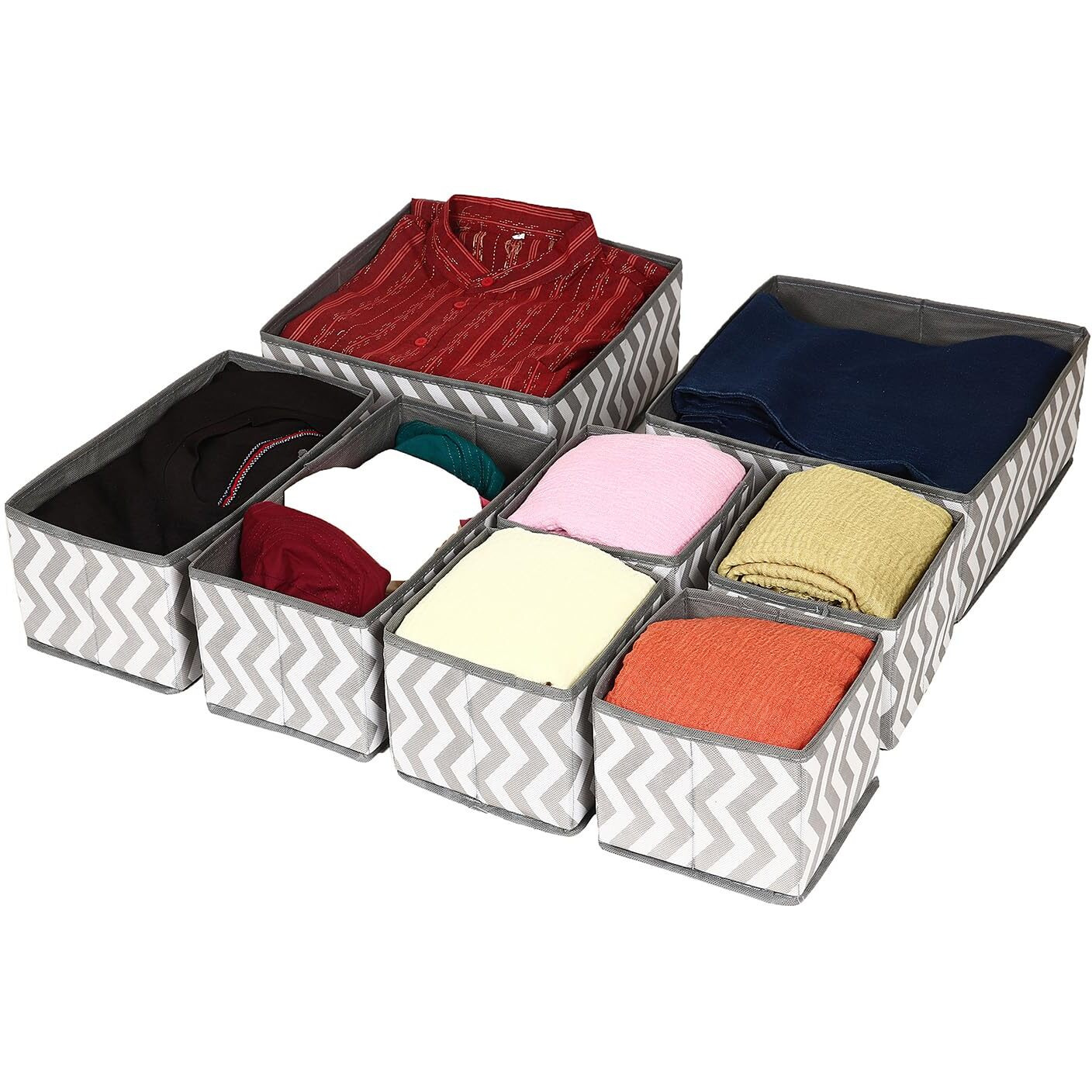 House Of Quirk Foldable Clothing Storage Box Closet Dresser Drawer Organizer Cube Basket Bins Containers Divider With Drawers For Underwear,Bras,Socks,Ties,Scarves,Set Of 8(Wave,Non-Woven),Multicolor