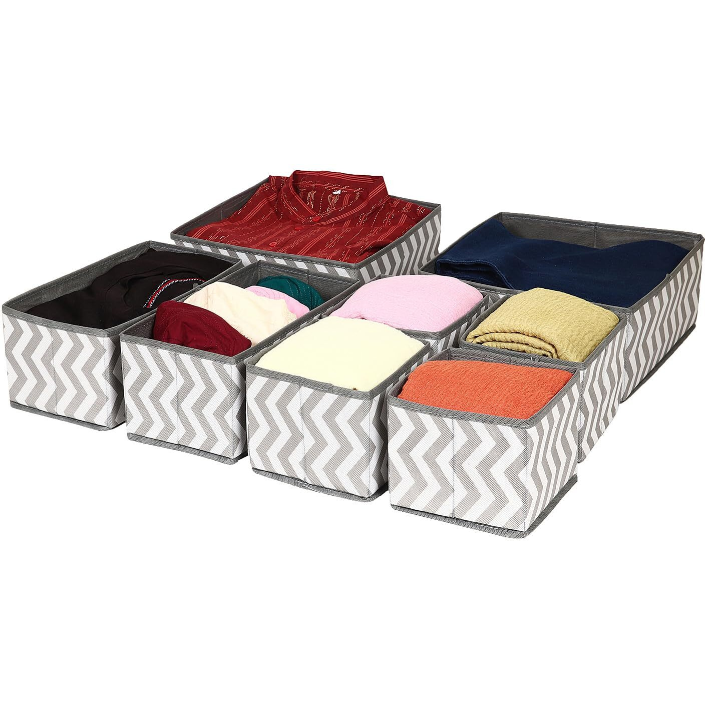 House Of Quirk Foldable Clothing Storage Box Closet Dresser Drawer Organizer Cube Basket Bins Containers Divider With Drawers For Underwear,Bras,Socks,Ties,Scarves,Set Of 8(Wave,Non-Woven),Multicolor
