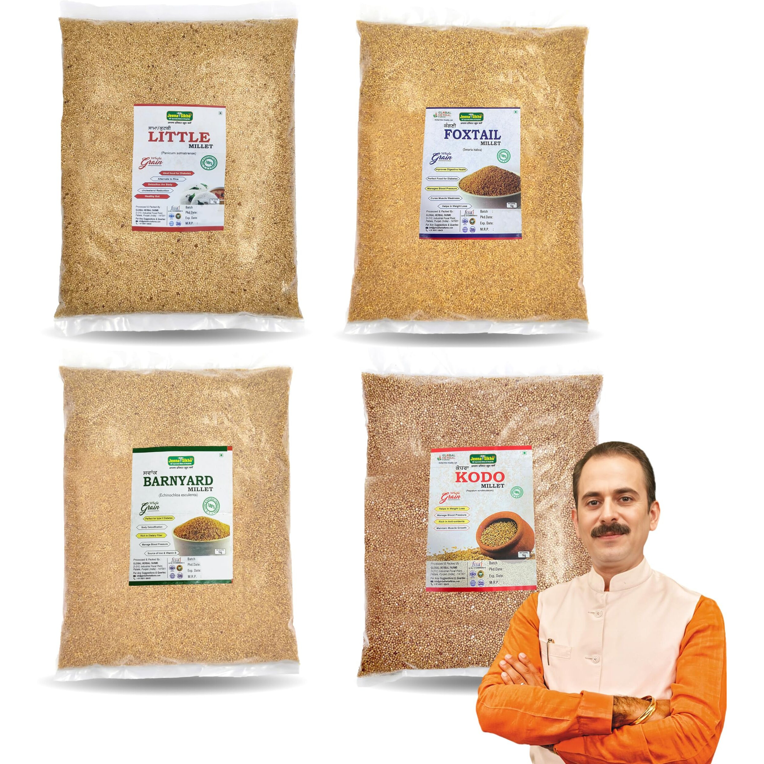 Jeena Sikho Little Millets + Foxtail Millet + Barnyard Millet + Kodo Millet Combo Pack|Organic Millets Whole Grains|Multi Grain & Gluten