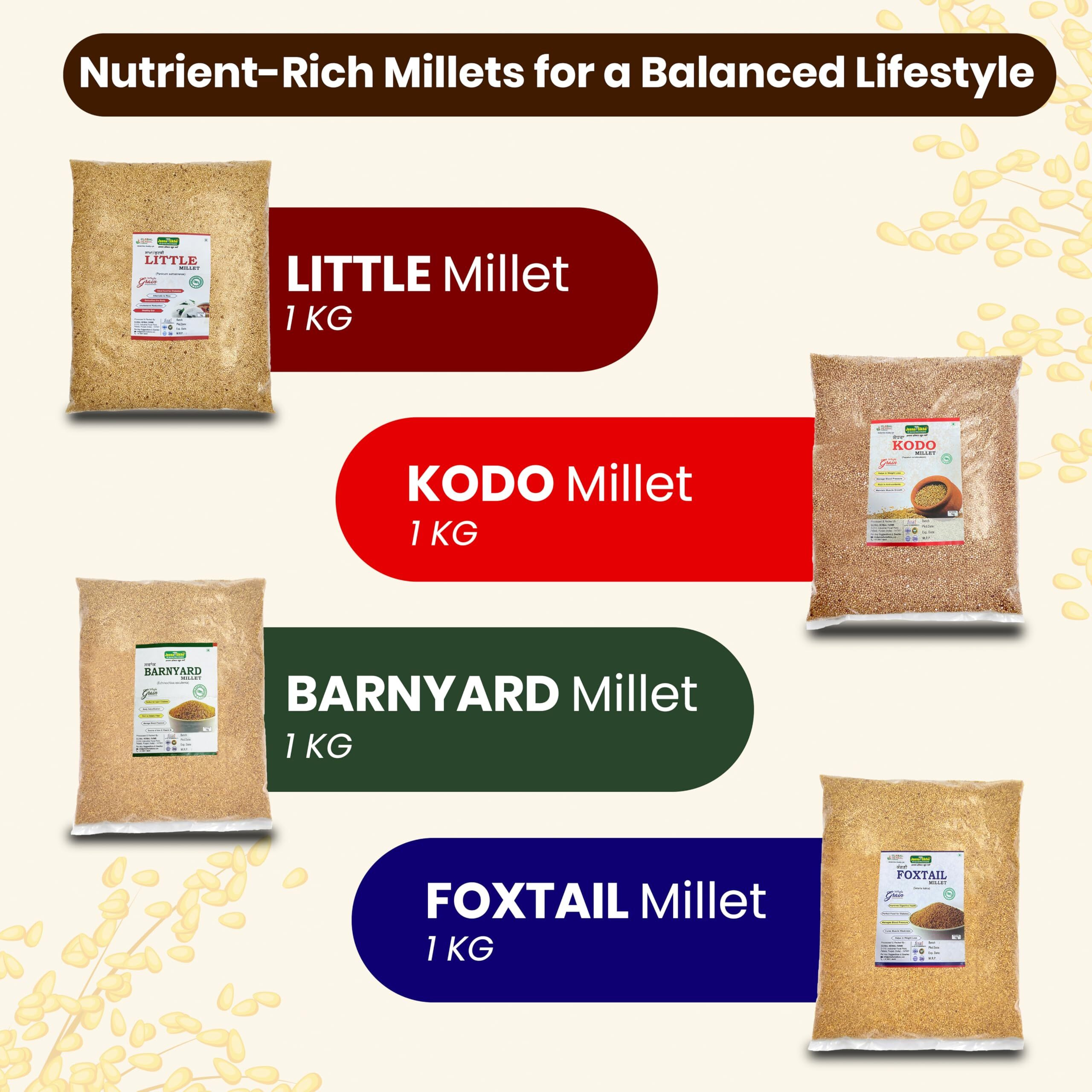 Jeena Sikho Little Millets + Foxtail Millet + Barnyard Millet + Kodo Millet Combo Pack|Organic Millets Whole Grains|Multi Grain & Gluten