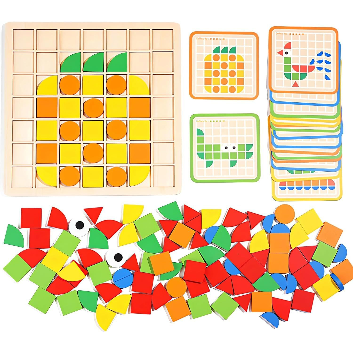 Shinetoy Mosaic Wooden Puzzle Game, 120 Pieces Shape Children's Puzzle, Geometric Shapes Puzzle Building Blocks Montessori Toy, Educational Toys For Children, Girls And Boys From 3 Years