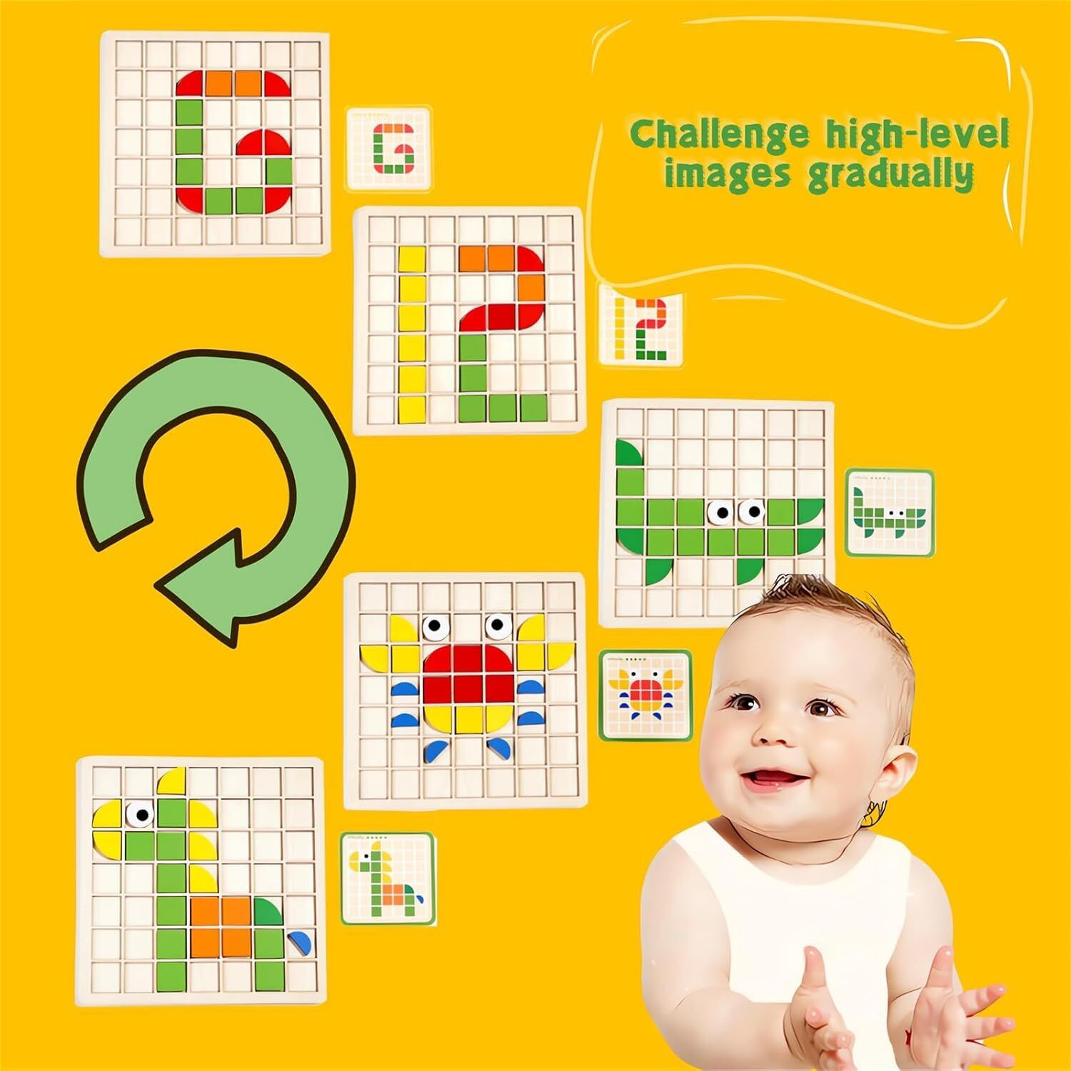 Shinetoy Mosaic Wooden Puzzle Game, 120 Pieces Shape Children's Puzzle, Geometric Shapes Puzzle Building Blocks Montessori Toy, Educational Toys For Children, Girls And Boys From 3 Years