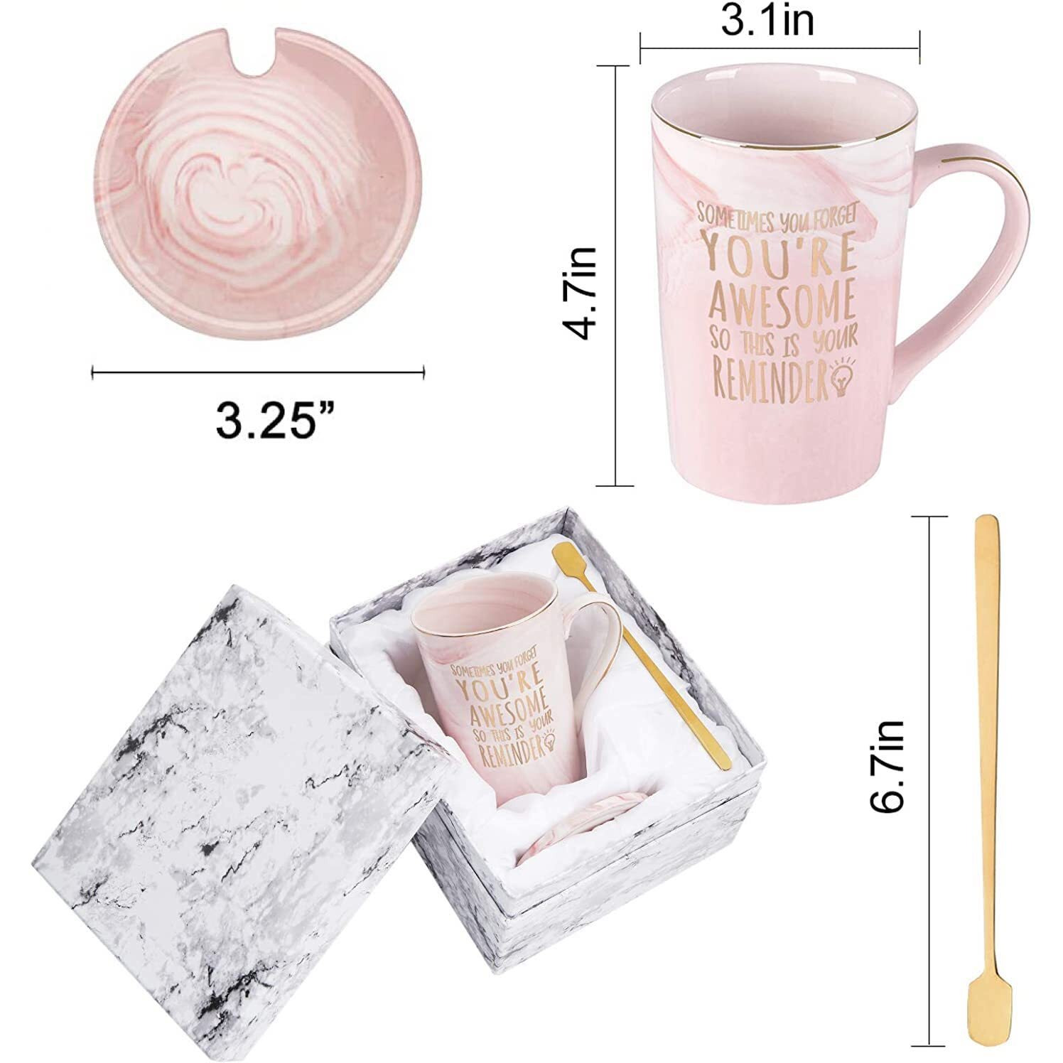 Nyrwana Coffee Mug, Gift For Women Birthday Special, Mugs For Gift, Ceramic Mug, Coffee Mug With Lid, Gift Items For Women Birthday, Birthday Gift For Girls, Mug With Spoon & Gift Box (400Ml - Pink)