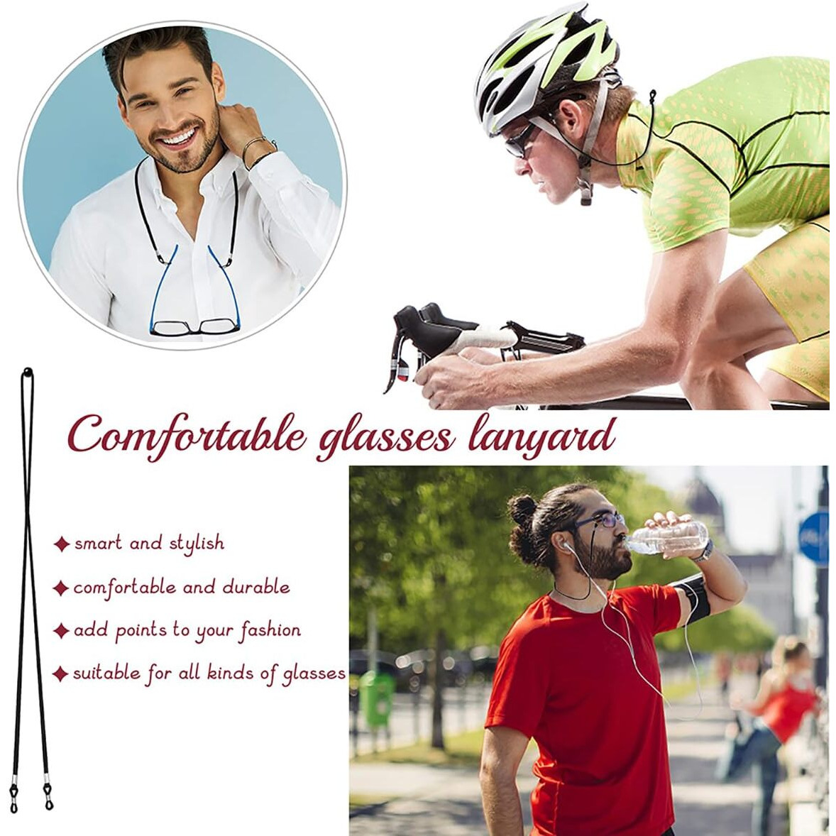 Eyeglasses Holder Straps Cord2Pcs Glasses Strap Sports Eyeglass Strap,Adjustable Sunglasses Lanyard Neck Holders Cord Retainer,Anti-Slip Eyeglass Lanyard,Sport Unisex Sunglasses Eyeglass Chains