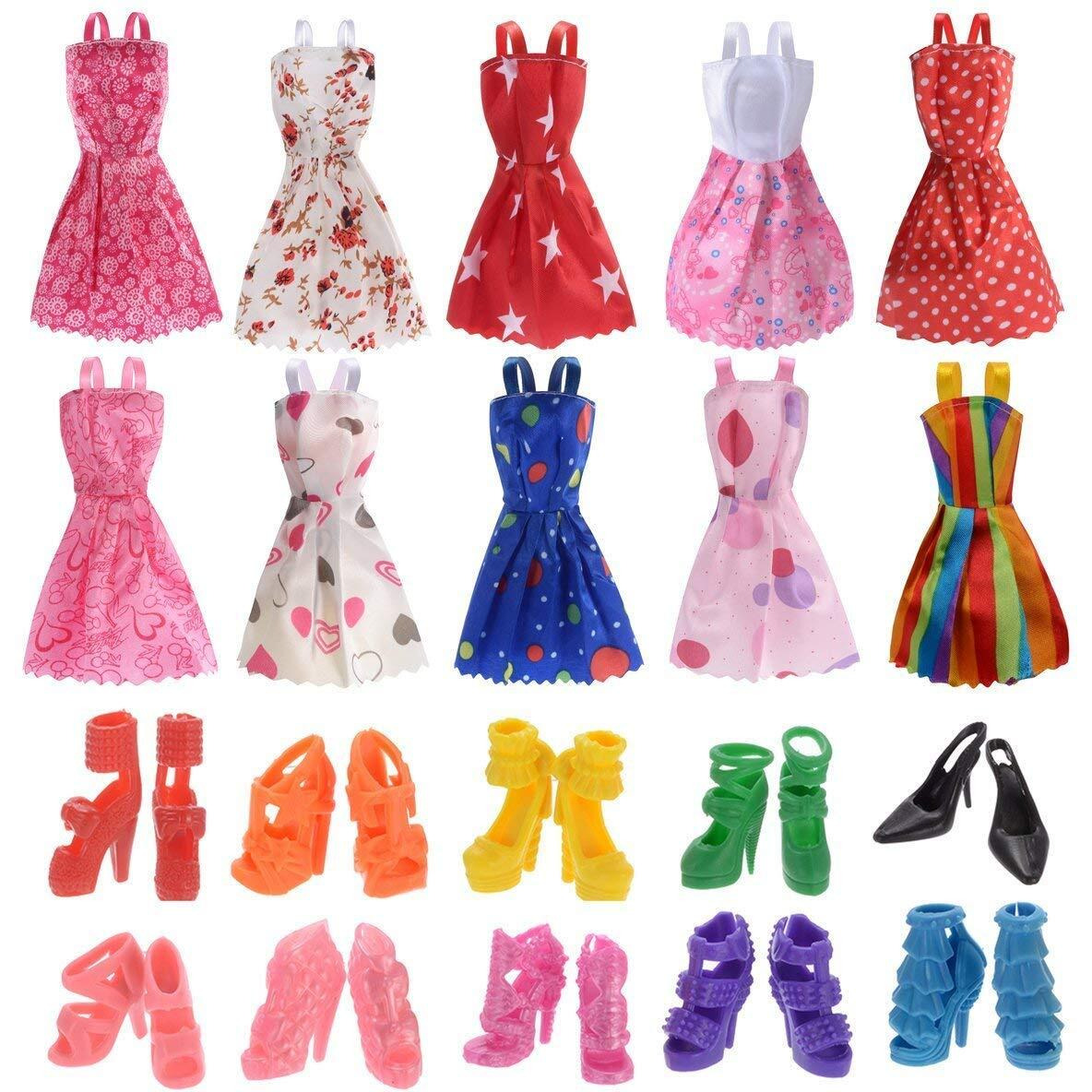 10 Pcs Doll Colorful Dresses & 10 Pairs Of Assorted Doll Shoes  Fashionable Outfits & Accessories For Dolls  Perfect For Kids Doll Play & Collectors