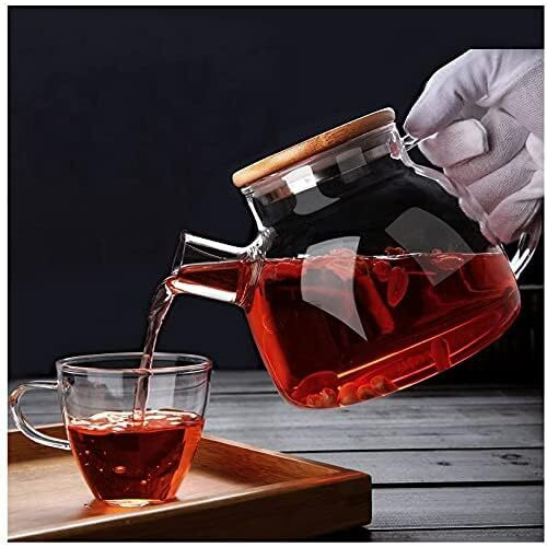 Gipibox 1000Ml, Borosilicate Clear Tea Kettle With Bamboo Lid, Glass Tea Pot With Removable Filter Spout, Teapot Blooming And Loose Leaf Tea Maker Tea Brewer For Camping(1Ltr)