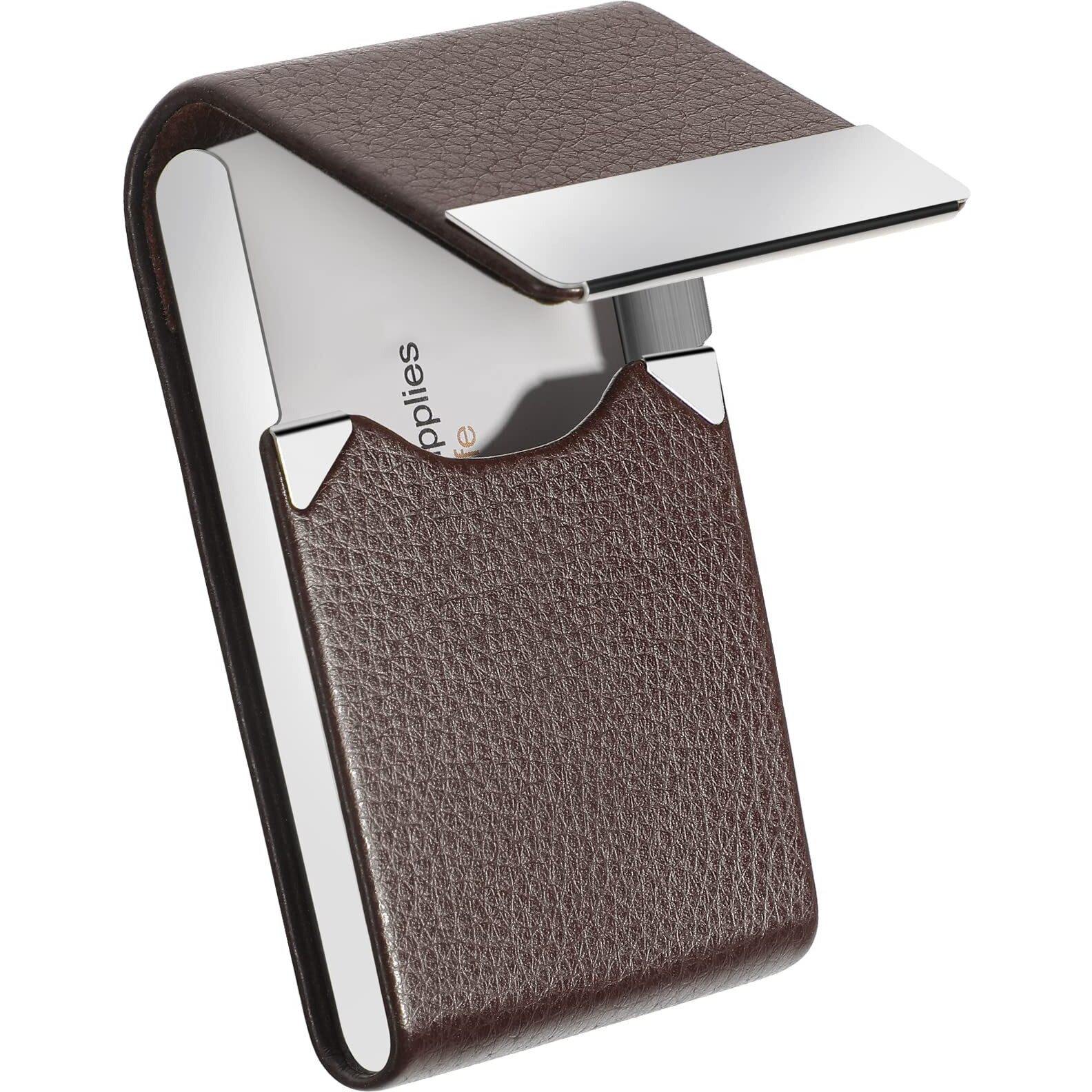 Zibuyu Business Card Holder Metal Visiting Card Case Classy Card Holder For Women & Men Pu Leather Wallet Card Case With Metal Magnetic Clasp, 20 Cards (6X9.5Cm) - Coffee Brown