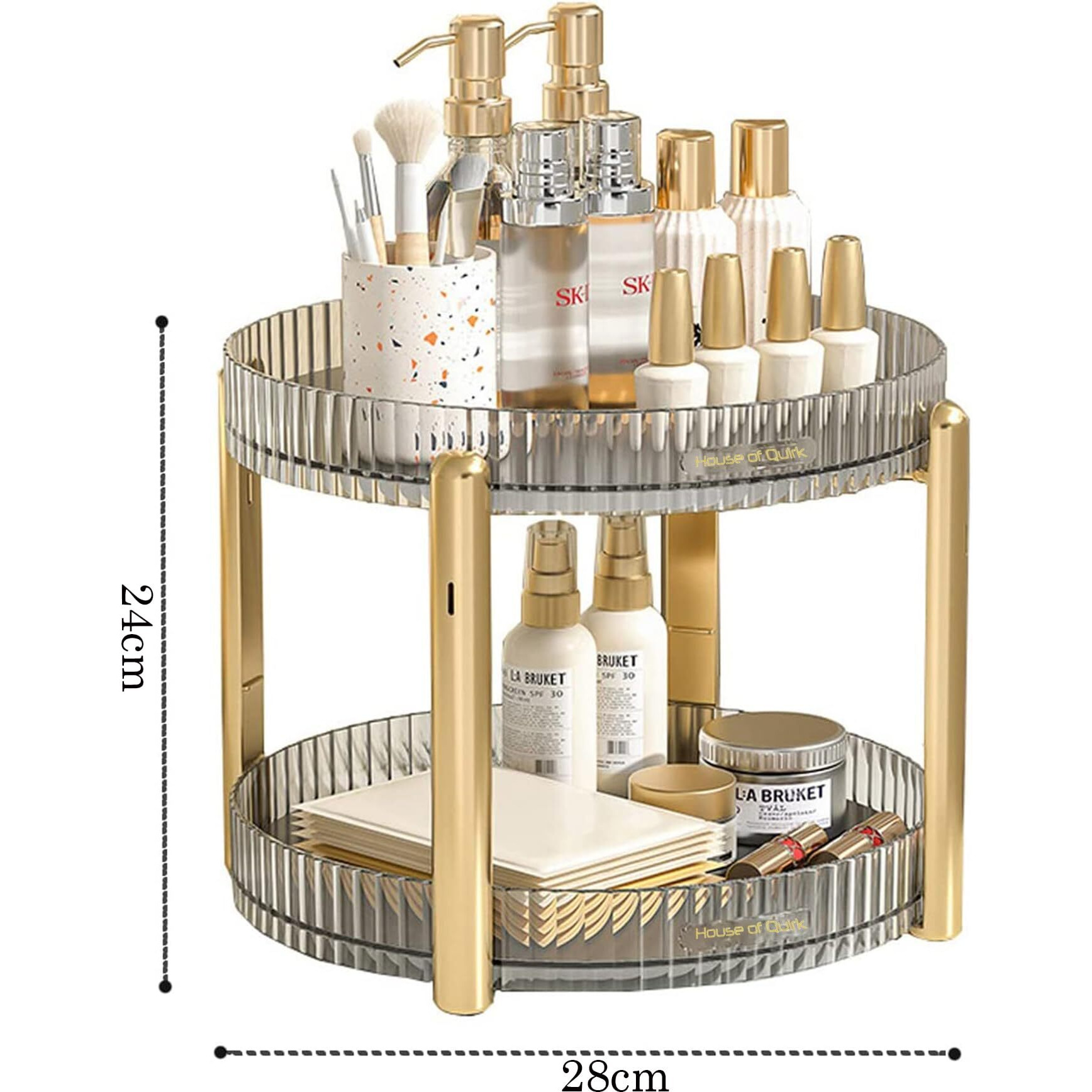 House Of Quirk Turntable Cabinet Organizer,Rotating Storage Spinner Kitchen Food Spices Rack Storage For Pantry,Fridge,Countertops,Bathroom Vanity Makeup Organizer (Grey, 2-Tier)