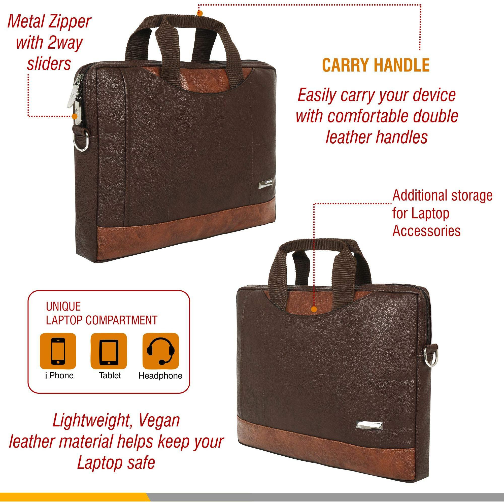 Zipline Office Synthetic Leather Laptop Bag For Men Women, 15.6" Compatible Laptop Messenger Bags For Men & Women (1-Brown Bag)